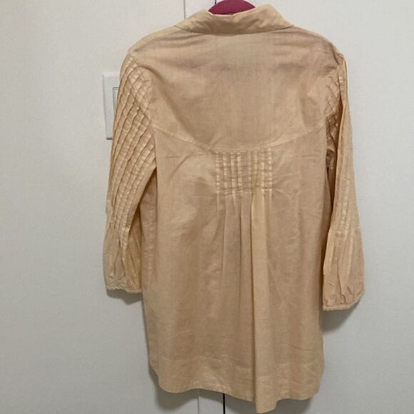 Millou Cotton Pin Tucked Tunic Blouse with Long Sleeve & Button Closure. Size S - Picture 3 of 9